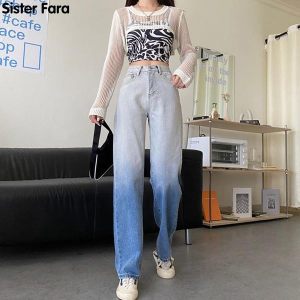 sister fara high waist jeans gradient woman's spring straight denim autumn full length wide leg pants female women's, Blue
sister fara high waist jeans gradient woman's spring straight denim autumn full length wide leg pants female women's, Blue