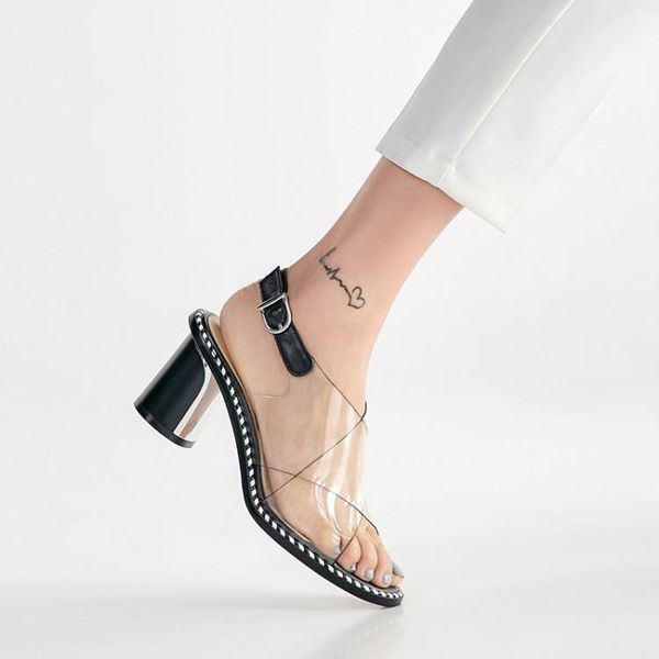 summer chic women sandals genuine leather pvc transparent clear round high heels cross tied party shoes ladies, Black
summer chic women sandals genuine leather pvc transparent clear round high heels cross tied party shoes ladies, Black