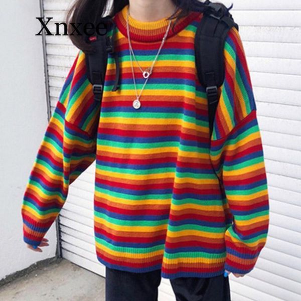 women's sweaters female korean harajuku hong kong-flavored loose striped sweater japanese kawaii rainbow clothing for women ins, White;black
women's sweaters female korean harajuku hong kong-flavored loose striped sweater japanese kawaii rainbow clothing for women ins, White;black