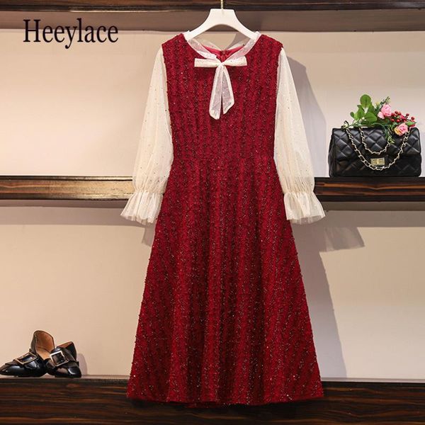 casual dresses plus size women elegant sequined mesh patchwork evening party christmas bow collar a-line knee length 2021, Black;gray
casual dresses plus size women elegant sequined mesh patchwork evening party christmas bow collar a-line knee length 2021, Black;gray