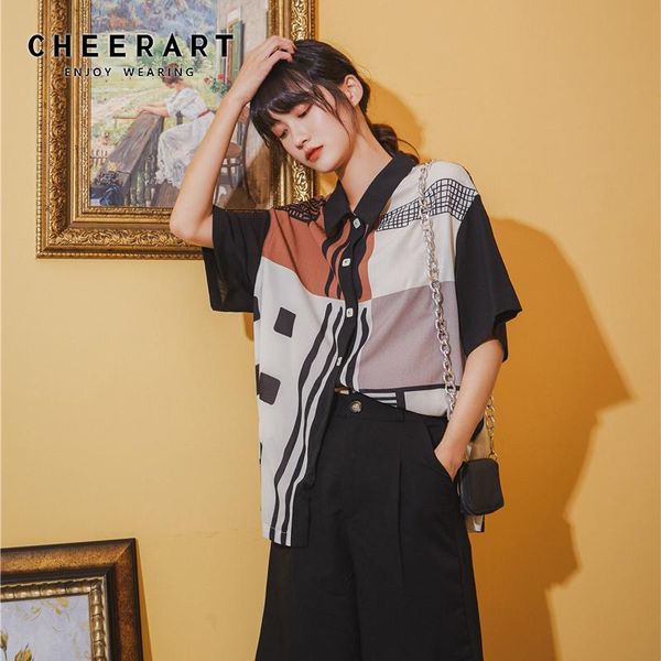 women's blouses & shirts cheerart color block summer women and short sleeve button up collar shirt casual loose korean fashion clothin, White
women's blouses & shirts cheerart color block summer women and short sleeve button up collar shirt casual loose korean fashion clothin, White