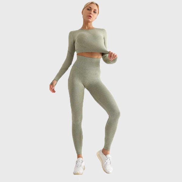 seamls yoga suit women's long sleeve high waist hip lifting sports tights pants, Gray
seamls yoga suit women's long sleeve high waist hip lifting sports tights pants, Gray