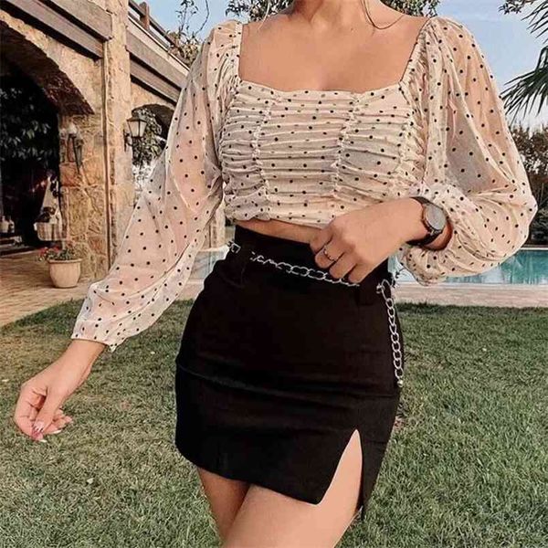 women fashion polka dot transparent short blouse vintage square collar draped smock casual girls chic 210531, White
women fashion polka dot transparent short blouse vintage square collar draped smock casual girls chic 210531, White
