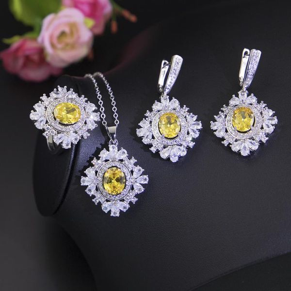 earrings & necklace snowflake set three piece zircon jewelry, Silver