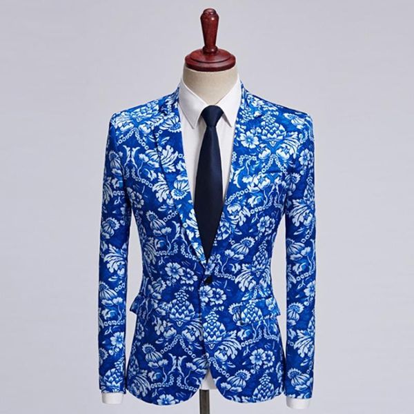 men's suits & blazers fashion wedding dark blue flower printed men slim fit suit set formal singer costume casual night party, White;black
men's suits & blazers fashion wedding dark blue flower printed men slim fit suit set formal singer costume casual night party, White;black