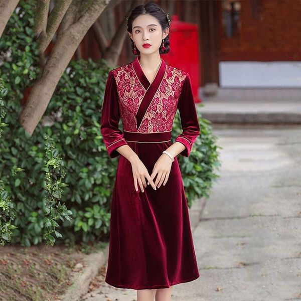 ethnic clothing floral patchwork v-neck cheongsams velour a-line dresses gown 3/4 sleeve autumn qipao big size evening party vestidos, Red
ethnic clothing floral patchwork v-neck cheongsams velour a-line dresses gown 3/4 sleeve autumn qipao big size evening party vestidos, Red