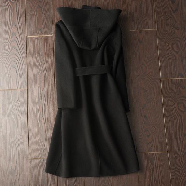 women's wool & blends fashion overcoat female autumn winter belt loose hooded coat solid color office lady streetwear long sleeve outer, Black
women's wool & blends fashion overcoat female autumn winter belt loose hooded coat solid color office lady streetwear long sleeve outer, Black