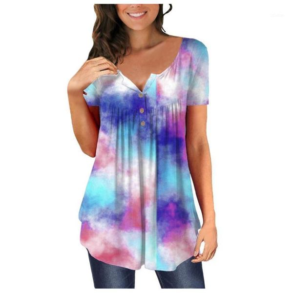 women's blouses & shirts tie-dyed print blouse casual short sleeve button down t tunic elegant work wear blusas, White
women's blouses & shirts tie-dyed print blouse casual short sleeve button down t tunic elegant work wear blusas, White