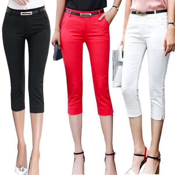 women's pants & capris women summer skinny breeches cropped trousers high waist office lady slim pantalon femme woman bodycon pencil pa, Black;white