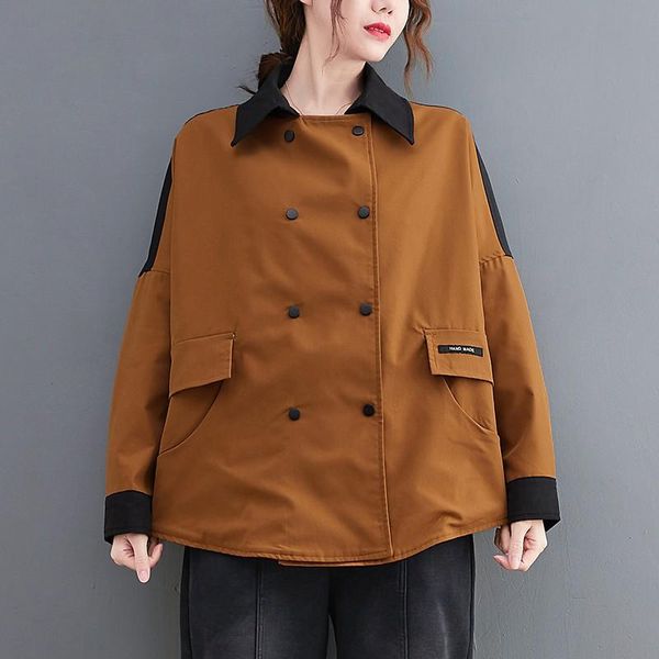 women's trench coats women casual arrival 2021 autumn korean style streetwear double breasted loose female outerwear b1404, Tan;black 
women's trench coats women casual arrival 2021 autumn korean style streetwear double breasted loose female outerwear b1404, Tan;black