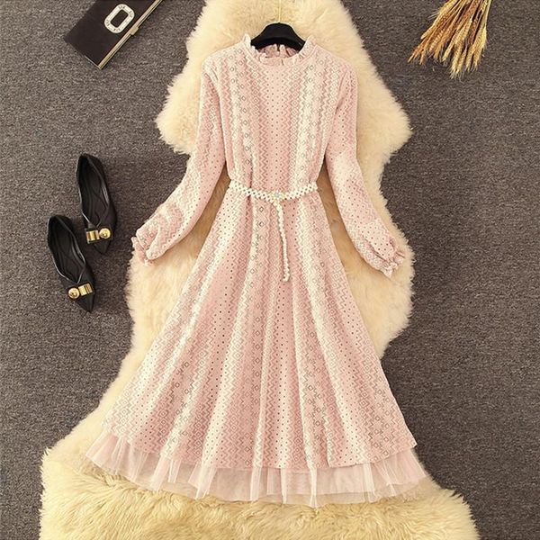 sweet pink lace dress women long sleeve cute beading belt slim midi party spring autumn 2021 casual dresses, Black;gray
sweet pink lace dress women long sleeve cute beading belt slim midi party spring autumn 2021 casual dresses, Black;gray