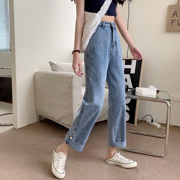 women's jeans summer thin light-colored wide-leg straight chic style small loose drooping high waist cropped pants, Blue
women's jeans summer thin light-colored wide-leg straight chic style small loose drooping high waist cropped pants, Blue