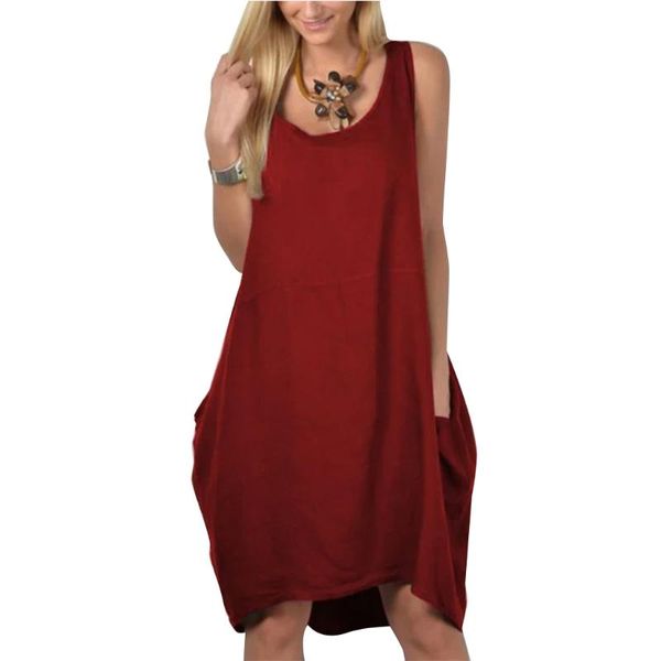 casual dresses women summer sleeveless solid color loose o-neck midi tank dress with pockets, Black;gray
casual dresses women summer sleeveless solid color loose o-neck midi tank dress with pockets, Black;gray