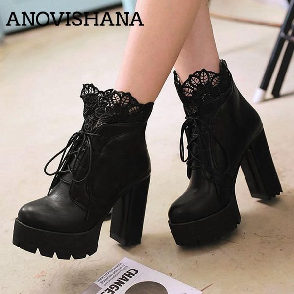 boots anovishana ankle winter for women thick high heels lace up leather platform zipper booties botas feminips a361d, Black
boots anovishana ankle winter for women thick high heels lace up leather platform zipper booties botas feminips a361d, Black