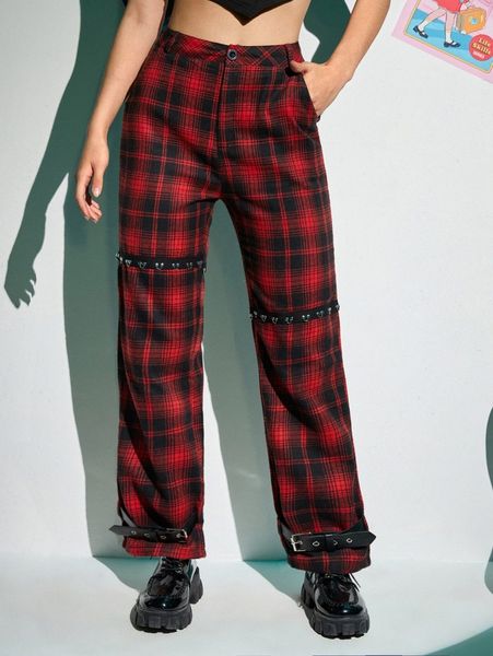 romwe plaid studded detail pants 39ry#, Black;white
romwe plaid studded detail pants 39ry#, Black;white