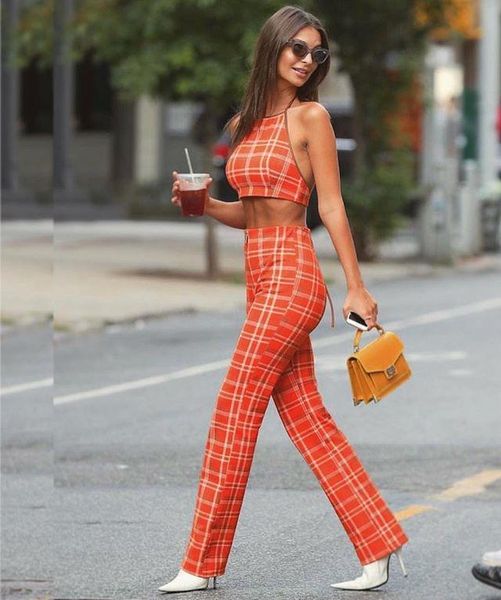 two piece dress summer women plaid outfits halterneck tee and long pants set fashion pieces tracksuits for, White
two piece dress summer women plaid outfits halterneck tee and long pants set fashion pieces tracksuits for, White