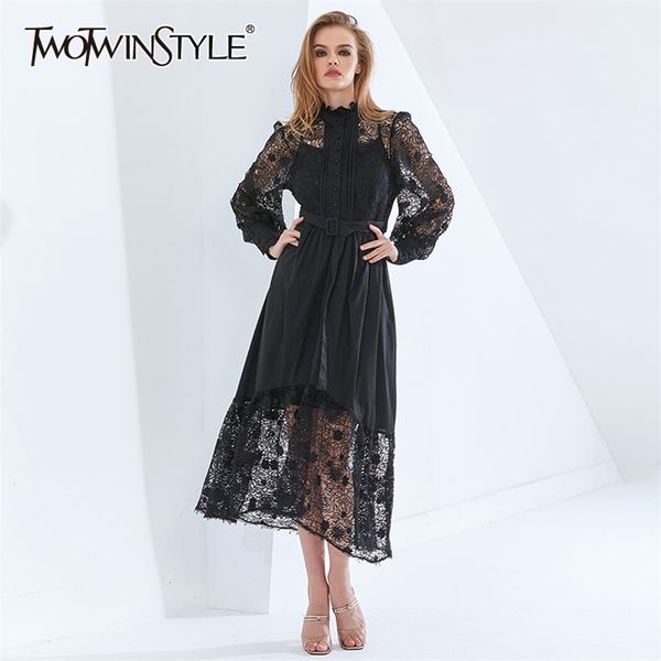 elegant patchwork lace women's dress stand collar long sleeve high waist sashes dresses female spring fashion 210520, Black;gray
elegant patchwork lace women's dress stand collar long sleeve high waist sashes dresses female spring fashion 210520, Black;gray