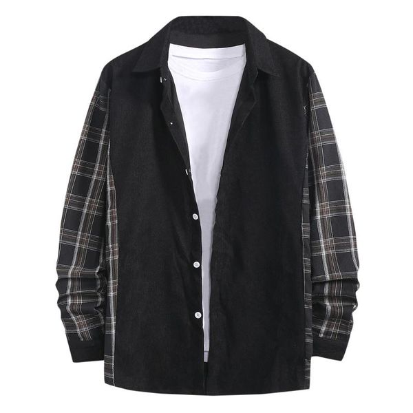 men's casual shirts men long sleeve turn-down collar plaid splice single breasted autumn winter blouse, White;black
men's casual shirts men long sleeve turn-down collar plaid splice single breasted autumn winter blouse, White;black