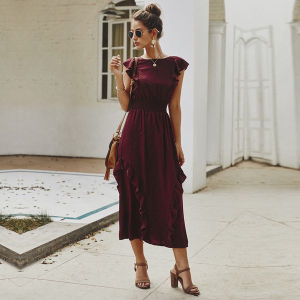 new ladies elegant spring summer ruffles print dress women butterfly sleeve casual high waist o-neck dress 210413, Black;gray
new ladies elegant spring summer ruffles print dress women butterfly sleeve casual high waist o-neck dress 210413, Black;gray