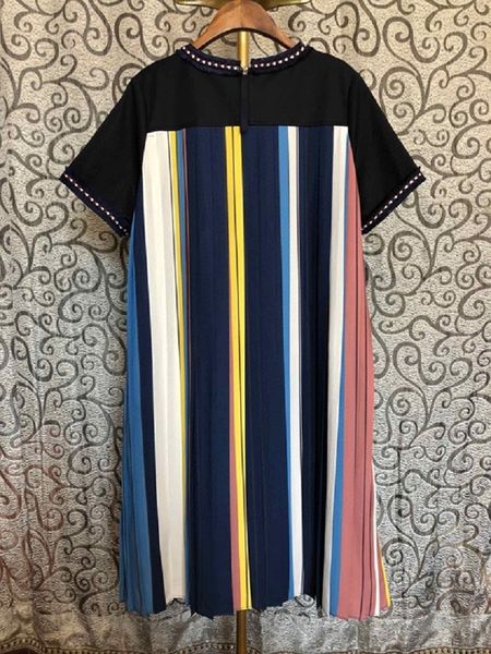 dress cotton spring summer women o-neck hand made beading colorful striped print patchwork short sleeve dress, Black;gray
dress cotton spring summer women o-neck hand made beading colorful striped print patchwork short sleeve dress, Black;gray