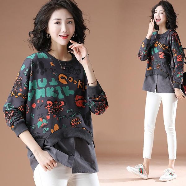 women's hoodies & sweatshirts spring autumn women fake two-piece pullover sweatshirt fashion letter printing all-match o-neck long slee, Black
women's hoodies & sweatshirts spring autumn women fake two-piece pullover sweatshirt fashion letter printing all-match o-neck long slee, Black