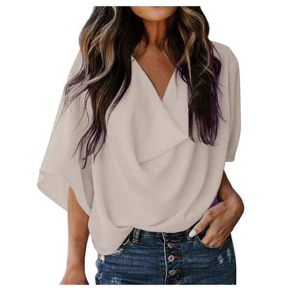women's blouses & shirts casual draped v-neck 3/4 flared sleeve loose blouse comfortable satin summer elegant woman blusas mujer camise, White
women's blouses & shirts casual draped v-neck 3/4 flared sleeve loose blouse comfortable satin summer elegant woman blusas mujer camise, White