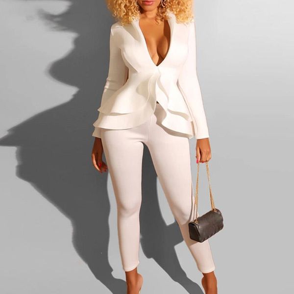 two piece dress 2021 women 2 pieces casual work sets lady office suits ruffles deep v neck pullover and long pants, White
two piece dress 2021 women 2 pieces casual work sets lady office suits ruffles deep v neck pullover and long pants, White