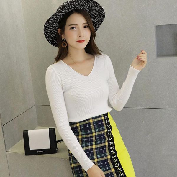 women's polos shifanxiu autumn and winter clothing korean style sweater v-neck all-matching long sleeve slim-fit bottoming, White
women's polos shifanxiu autumn and winter clothing korean style sweater v-neck all-matching long sleeve slim-fit bottoming, White