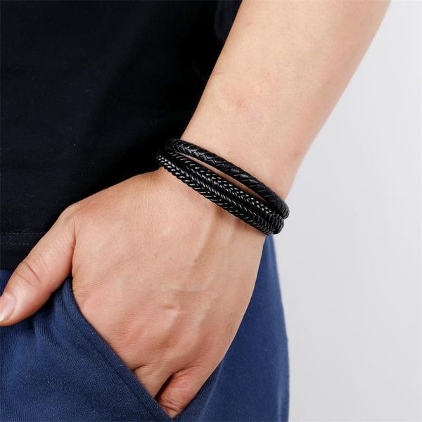 link, chain european and american men's bracelet black cowhide woven multilayer stainless steel artificial leather
link, chain european and american men's bracelet black cowhide woven multilayer stainless steel artificial leather