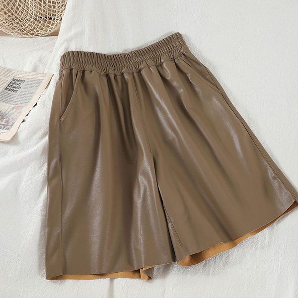 women's shorts fitaylor spring autumn women vintage elastic high waist pu lady casual straight fashion wide leg faux leather, White;black 
women's shorts fitaylor spring autumn women vintage elastic high waist pu lady casual straight fashion wide leg faux leather, White;black