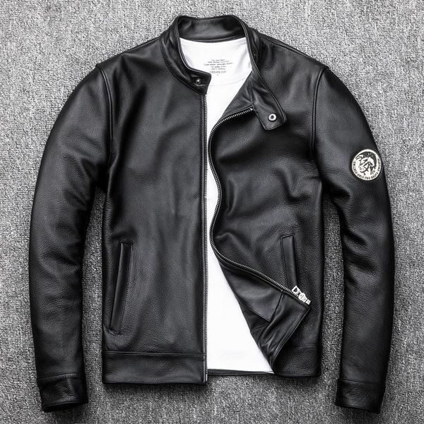 men's leather & faux youth fashion cowhide genuine jacket men casual locomotive stand collar slim fit short motorcycle biker coat, Black
men's leather & faux youth fashion cowhide genuine jacket men casual locomotive stand collar slim fit short motorcycle biker coat, Black