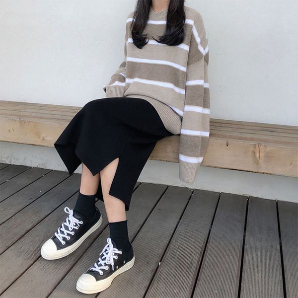 striped sweater fall 2021 women oversized loose style pullovers half high collar korean chic casual long sleeve clothes, White;black
striped sweater fall 2021 women oversized loose style pullovers half high collar korean chic casual long sleeve clothes, White;black