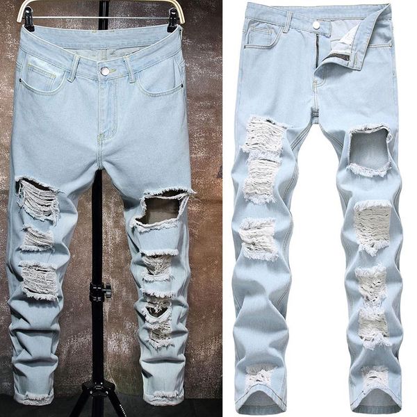 men jeans european and american fashion trend trousers 2021 frayed men's, Blue
men jeans european and american fashion trend trousers 2021 frayed men's, Blue