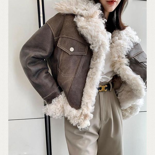 women's fur & faux natural leather and women coat double-faced 2021 winter fashion merino sheep warm long sleeves windbreaker h909, Black
women's fur & faux natural leather and women coat double-faced 2021 winter fashion merino sheep warm long sleeves windbreaker h909, Black