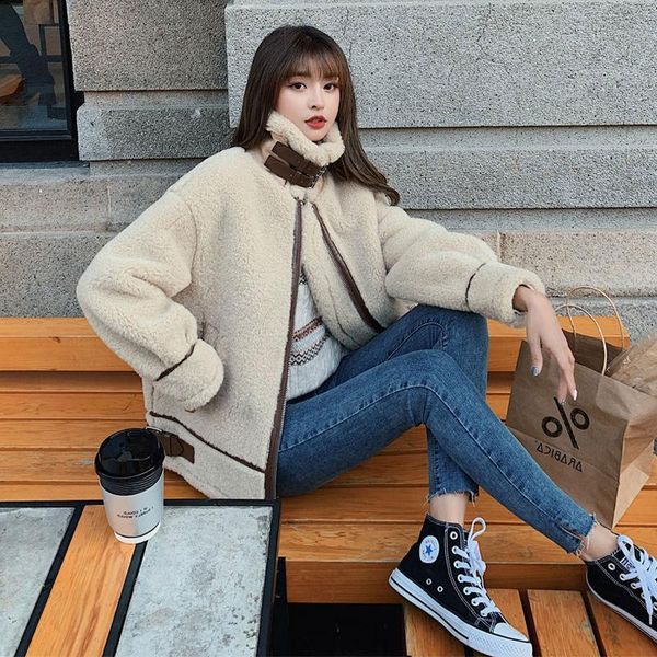 women's fur & faux 2021 women winter lamb plush coats female short thick warm jackets ladies loose solid motorcycle overcoats u909, Black
women's fur & faux 2021 women winter lamb plush coats female short thick warm jackets ladies loose solid motorcycle overcoats u909, Black