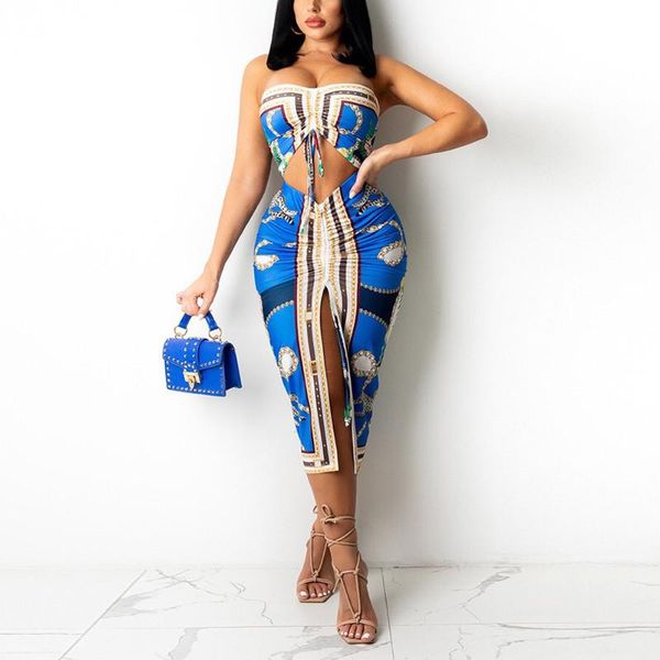 work dresses skirt sets for ladies blue printed drawstring strapless & skirts high split elegant evening night club outfits, White;black
work dresses skirt sets for ladies blue printed drawstring strapless & skirts high split elegant evening night club outfits, White;black