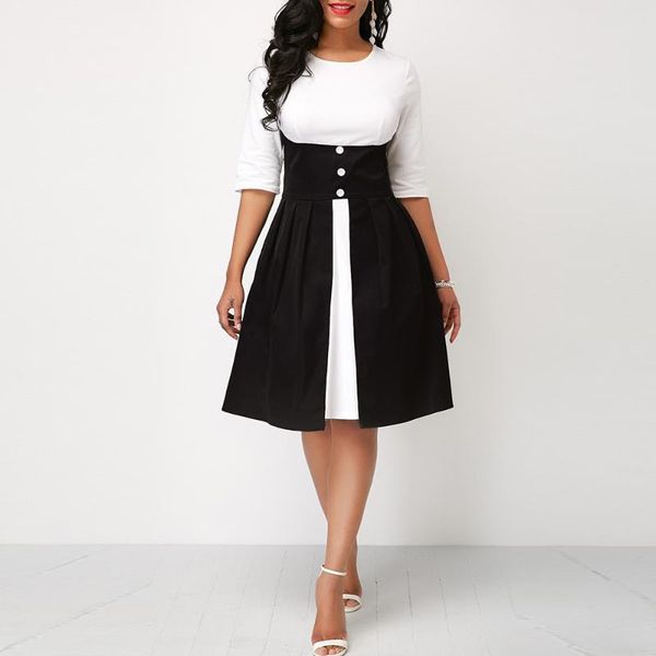 party dresses women dress 2021 arrival high waist color matching retro a-line big swing midi casual evening club outfits, White;black
party dresses women dress 2021 arrival high waist color matching retro a-line big swing midi casual evening club outfits, White;black