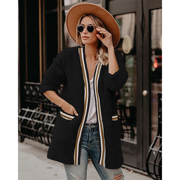 2021 new women's fashion leisure temperament plush medium and long coat women, Black;red
2021 new women's fashion leisure temperament plush medium and long coat women, Black;red
