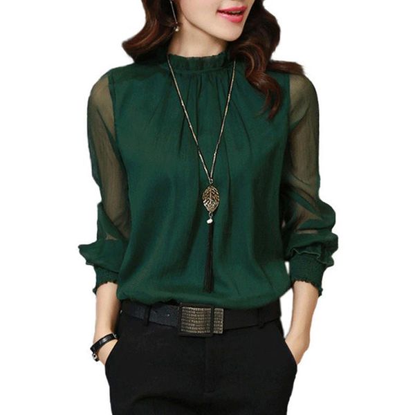 women's t-shirt spring elegant office small stand collar casual long sleeve chiffon shirt fashion ruffle oversize, White
women's t-shirt spring elegant office small stand collar casual long sleeve chiffon shirt fashion ruffle oversize, White