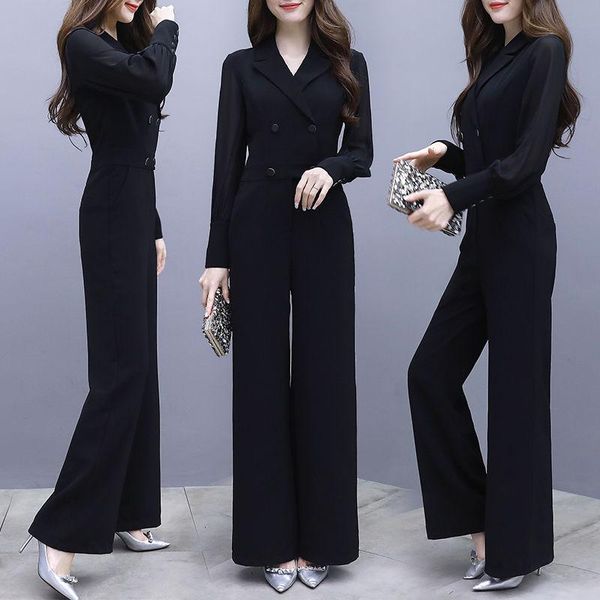 women's jumpsuits & rompers 2021 autumn women deep v neck jumpsuit designer double breasted overalls ladies wide leg black chiffon romp, Black;white
women's jumpsuits & rompers 2021 autumn women deep v neck jumpsuit designer double breasted overalls ladies wide leg black chiffon romp, Black;white