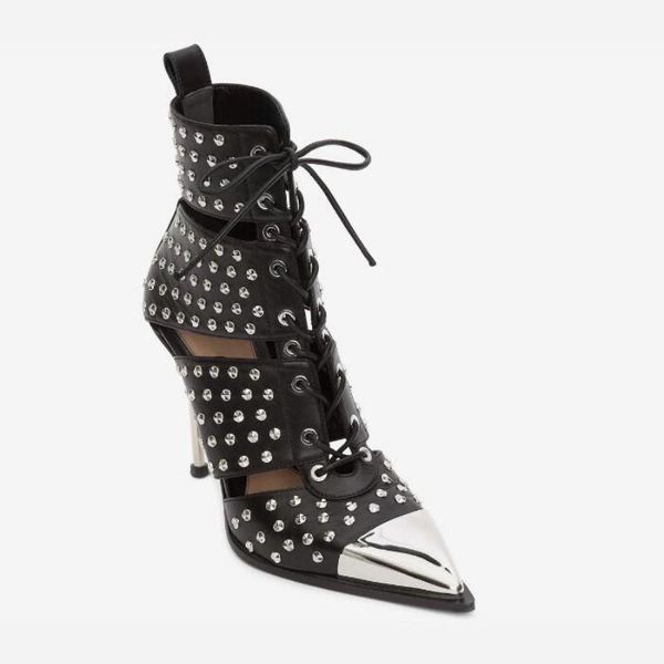ladies fashion natural leather high heel sandals metal pointed stiletto shoes high-punk rivets hollow ankle boots, Black
ladies fashion natural leather high heel sandals metal pointed stiletto shoes high-punk rivets hollow ankle boots, Black
