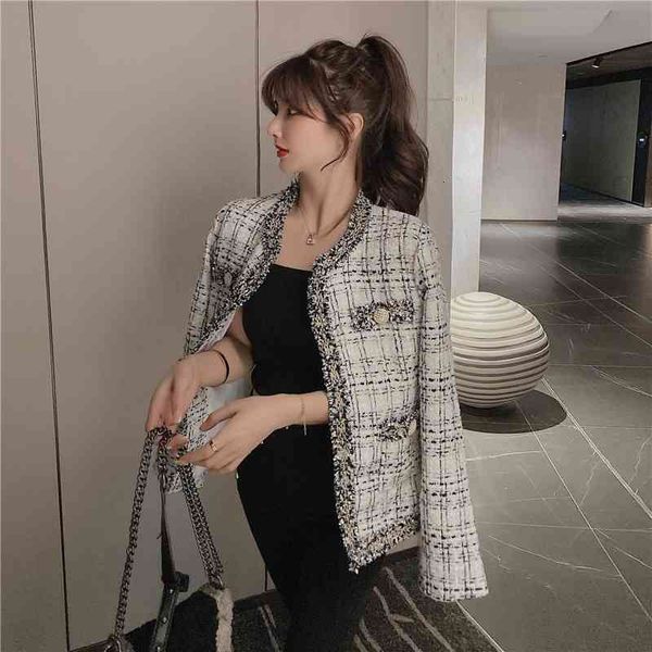 women's wool & blends korean retro women's jacket, autumn tweed temperament cardigan slim clothing round lattice collar 9yvb, Black
women's wool & blends korean retro women's jacket, autumn tweed temperament cardigan slim clothing round lattice collar 9yvb, Black