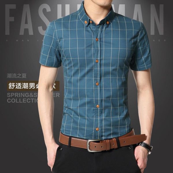 men's short sleeve plaid shirt slim fit social clothes brand clothing men casual cotton shirts 5xl, White;black
men's short sleeve plaid shirt slim fit social clothes brand clothing men casual cotton shirts 5xl, White;black