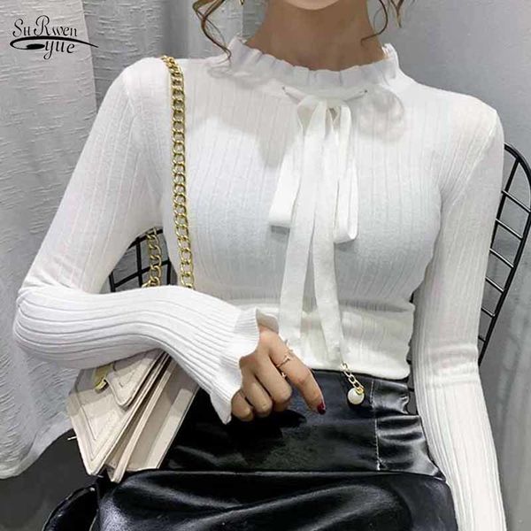 long sleeve pullover solid autumn winter korean style sweaters for women ruffle pearl tie bowknot slim sweater pull femme 11566 210508, White;black
long sleeve pullover solid autumn winter korean style sweaters for women ruffle pearl tie bowknot slim sweater pull femme 11566 210508, White;black