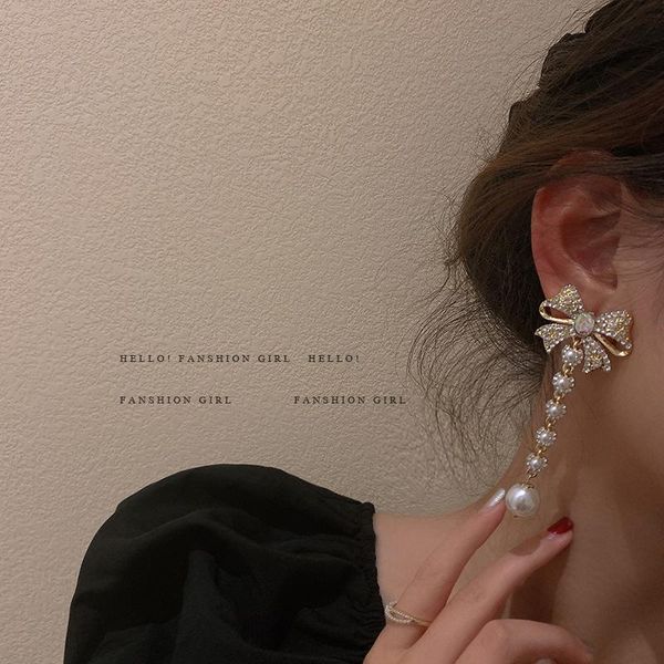 dangle & chandelier korean elegant rhinestone bowknot drop earrings for women girls fashion long pearl pendientes party jewelry gifts, Silver
dangle & chandelier korean elegant rhinestone bowknot drop earrings for women girls fashion long pearl pendientes party jewelry gifts, Silver
