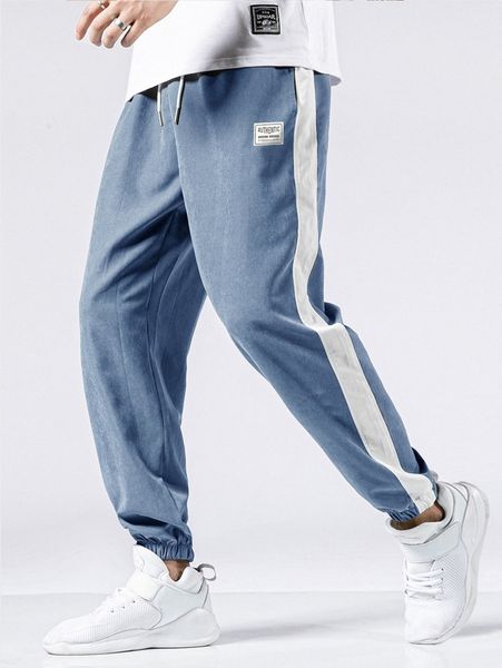 men contrast panel letter graphic drawstring pants q49m#, Black 
men contrast panel letter graphic drawstring pants q49m#, Black