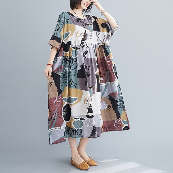 johnature women vintage print floral dress high waist loose o-neck short sleeve robes summer cotton blend casual dress 210521, Black;gray
johnature women vintage print floral dress high waist loose o-neck short sleeve robes summer cotton blend casual dress 210521, Black;gray