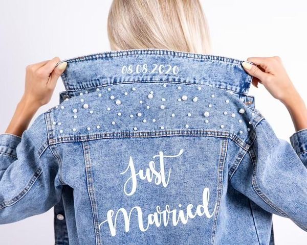 women's jackets personalised ladies pearl embellished denim jacket bride mrs just married custom wedding with date, Black;brown
women's jackets personalised ladies pearl embellished denim jacket bride mrs just married custom wedding with date, Black;brown
