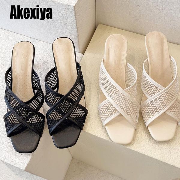 fashion breathable hollow mesh woman slippers square toe sandals stiletto high heels sliders bc452, Black
fashion breathable hollow mesh woman slippers square toe sandals stiletto high heels sliders bc452, Black