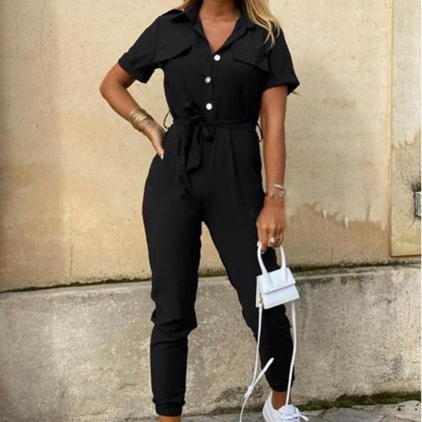 women's jumpsuits & rompers 2021 ladies elegant solid color short sleeve button jumpsuit casual lapel collar waistband loose, Black;white
women's jumpsuits & rompers 2021 ladies elegant solid color short sleeve button jumpsuit casual lapel collar waistband loose, Black;white
